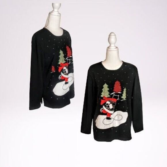 Vintage Christmas Cat / Ugly Christmas Sweater / Ice Skating Cat / Size Medium/ - Picture 1 of 7